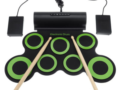 Portable électronique numérique USB 7 pads Roll up Set Kit de batterie électrique vert en silicone avec baguettes et pédale de sustain