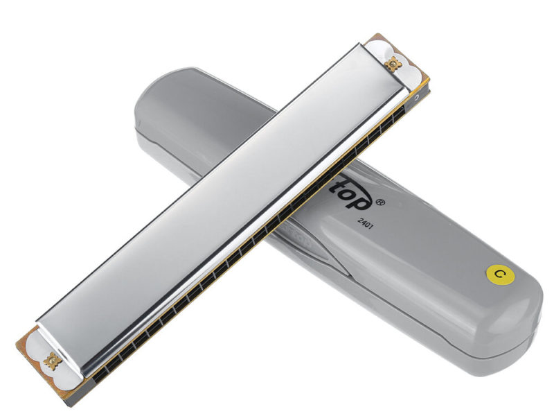 EASTTOP T2401 Harmonica polyphonique argent 24 trous C-tone monophonique Harmonica économique élevé adapté aux étudiants débutants