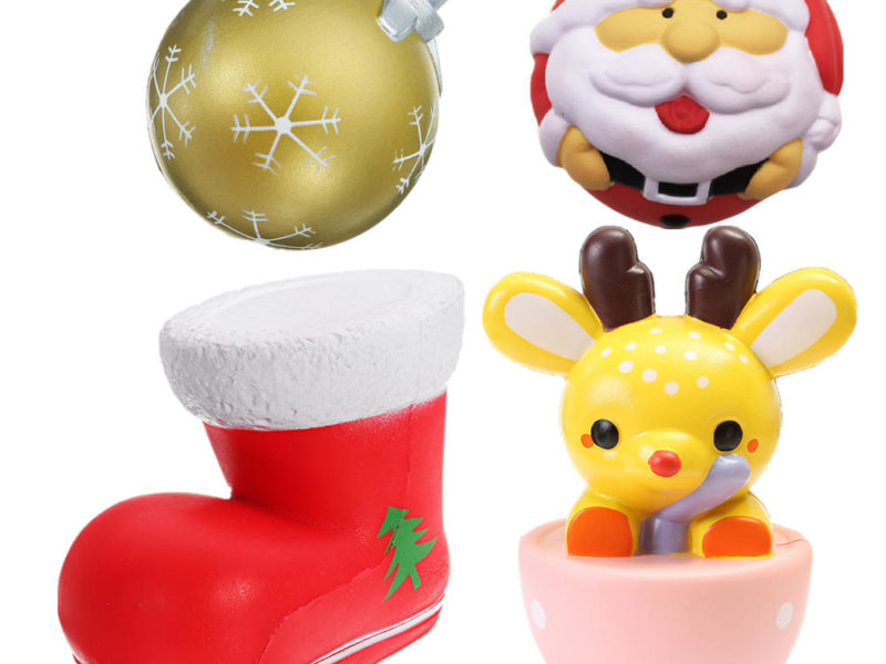 4 PCS Cadeau De Noël Squishy Tasse À Thé Cerf 14CM Père Noël 7CM Botte De Neige 11CM Or Ball 9CM