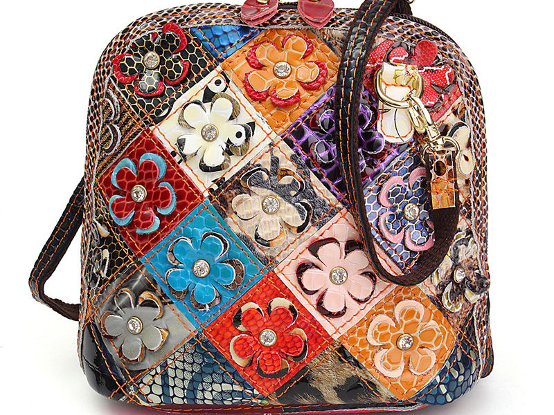 Femmes Sac à Bandoulière en Cuir Véritable Patchwork Floral Sac à …