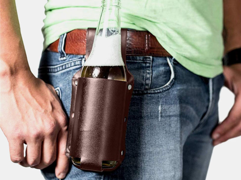 Hommes Vintage Faux Leather Waist Bottle …