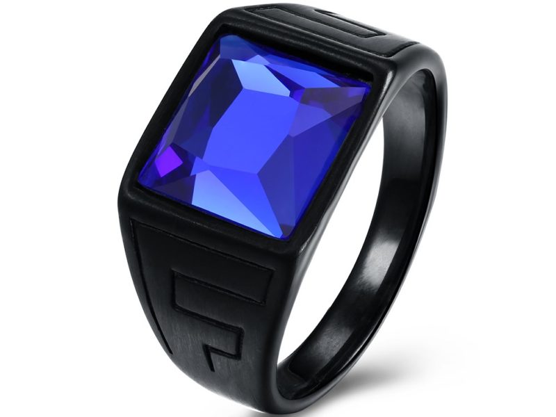 Fashion Titanium Steel Ring Blue Glass …