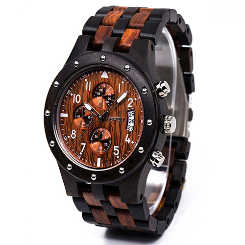 BEWELL ZS-W109D Calendrier Casual Style Unisexee Bracelet en bois Quartz Montres