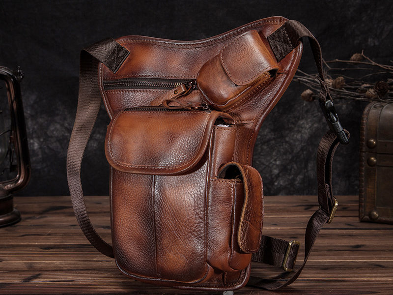 Hommes en cuir véritable multi-portage rétro …