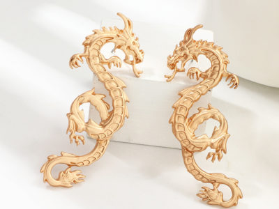 Punk Gold Tone Firery Dragon Stud …