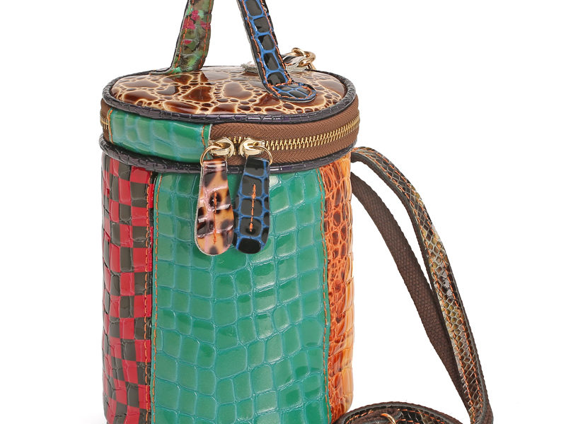 Sac seau patchwork en cuir véritable …
