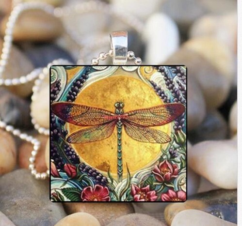 Collier pendentif en verre d'insecte libellule …