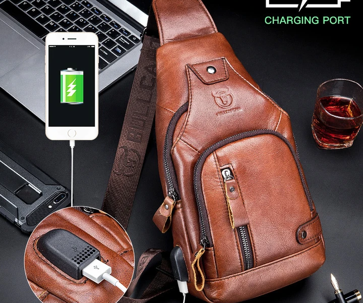 Bullcaptain en cuir véritable USB charge …