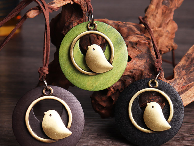 Alliage Vintage Oiseau Rond En Bois …