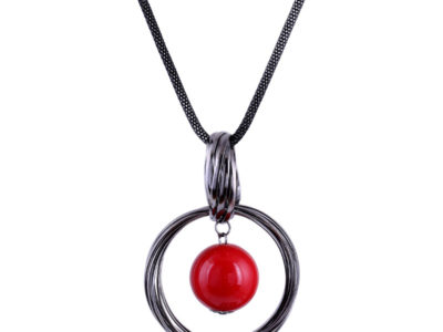 Vintage collier pendentif rouge perle creuse …