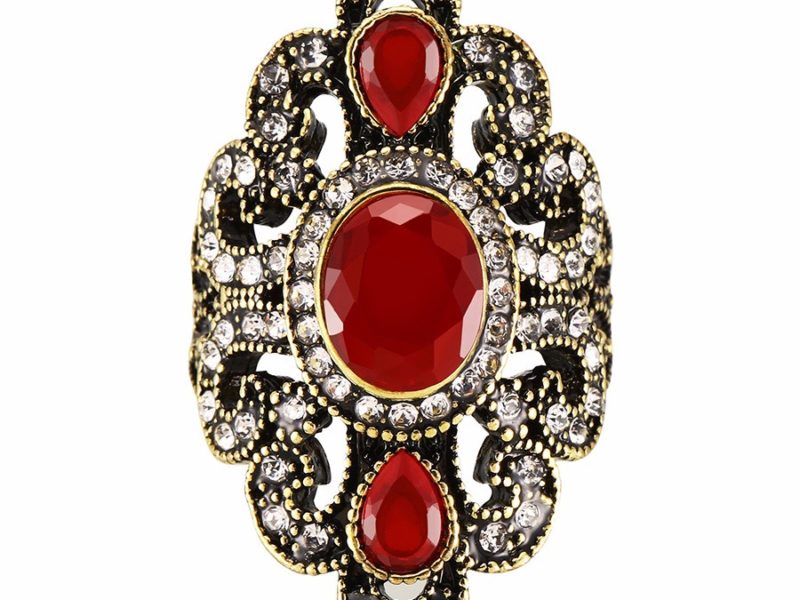 Vintage doigt bague de pierres précieuses strass creux anneaux géométriques ovales …