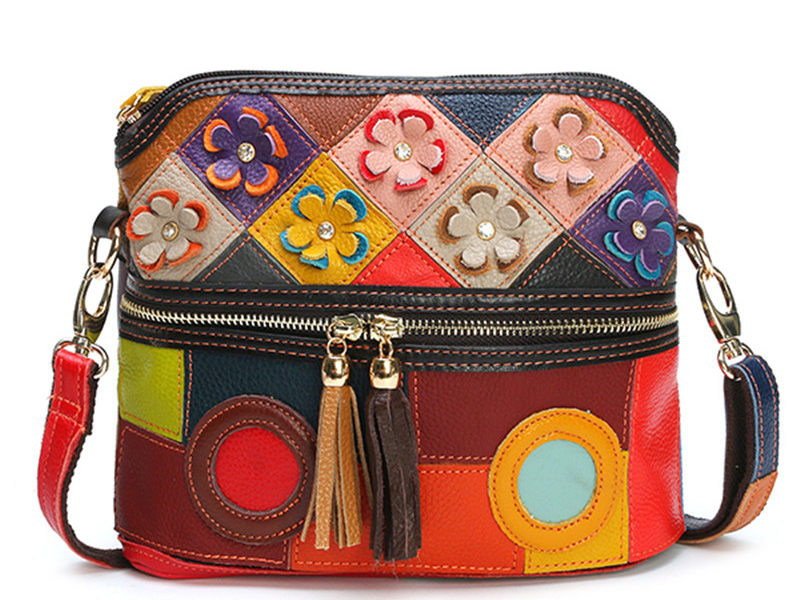 Sac à bandoulière Floral en cuir véritable pour femmes Sac à …