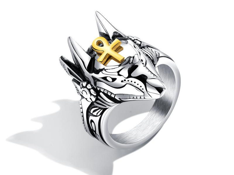 Punk Bague Titane Acier Croix Anubis …