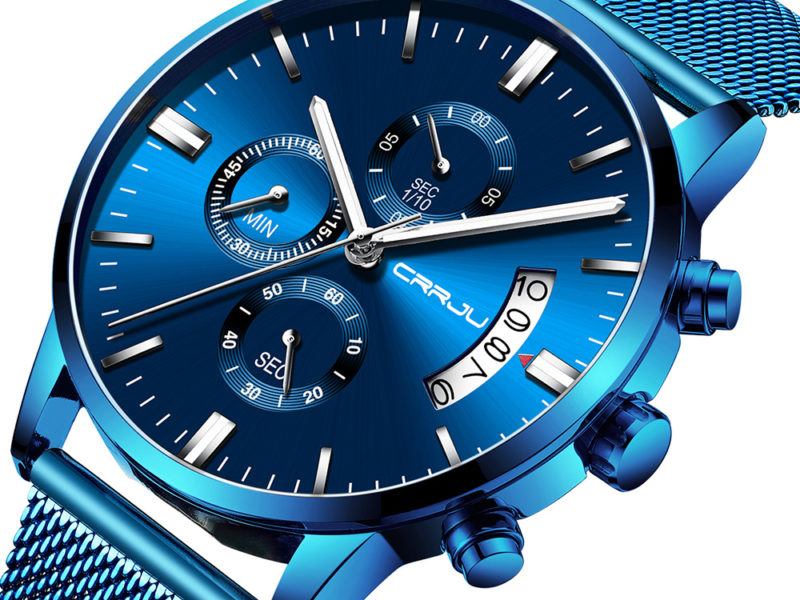 CRRJU 2273 Montre à quartz étanche avec cadran bleu, bracelet en …