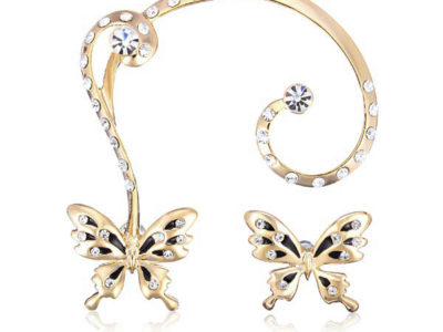 18K plaqué or strass papillon oreille …