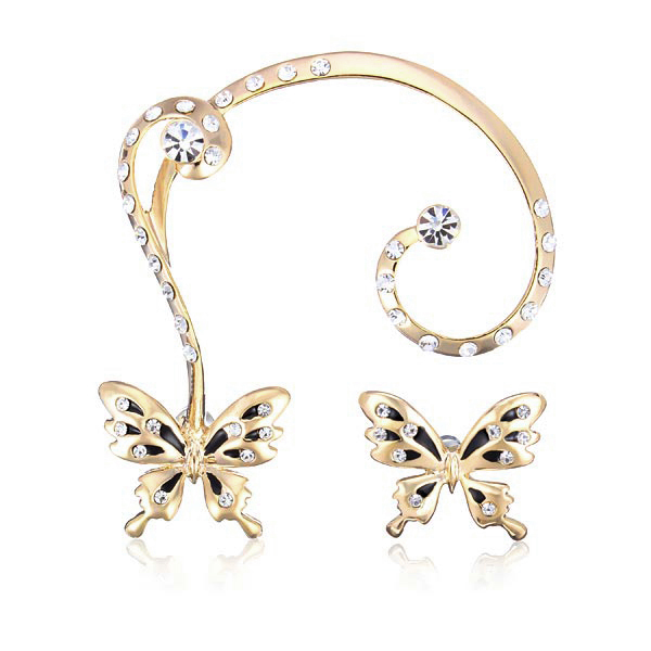 18K plaqué or strass papillon oreille …