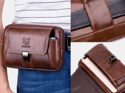 Bullcaptain Men Vintage Leather Waist Bag …