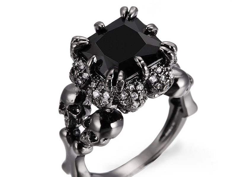 Bague en acier inoxydable noir Zircon …