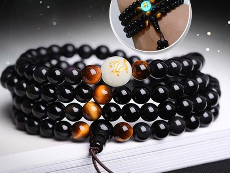 108 perles noires Onyx noir Yoga …