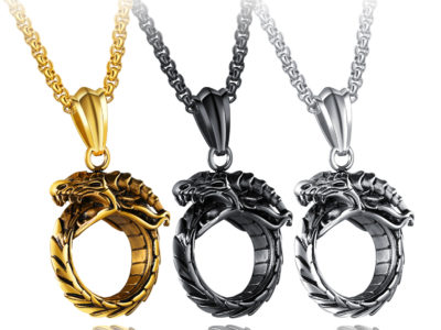 Retro Hommes Pendentif Titanium Acier Ouroboros …