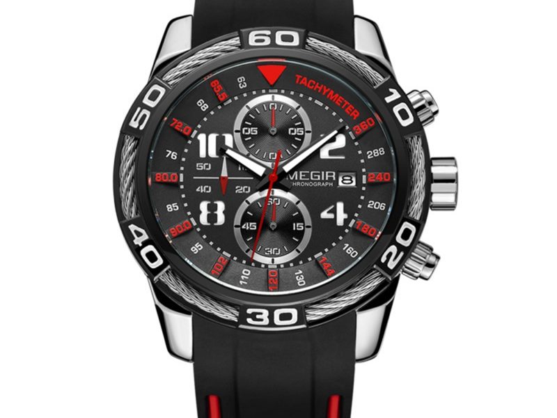 MEGIR 2045G Chronographe Date Affichage Quartz Montres Silicone Strap Hommes Montre-Bracelet