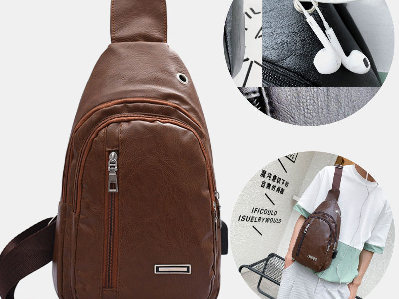 Hommes PU cuir trou d'écouteur multi-portage …