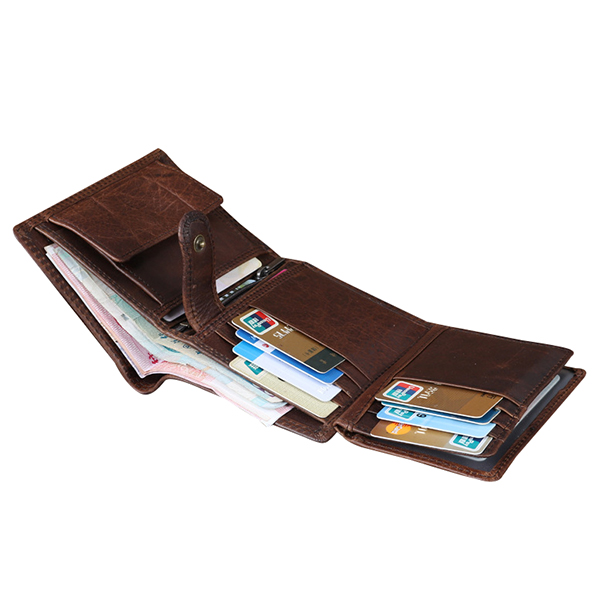 Hommes Véritable Cuir Vintage Tri-fold Portefeuille 12 Card Slots Portefeuille Mince …